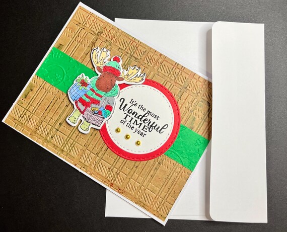 Handmade Christmas card, A2 size, Wonderful Time of the Year and a cute Moose