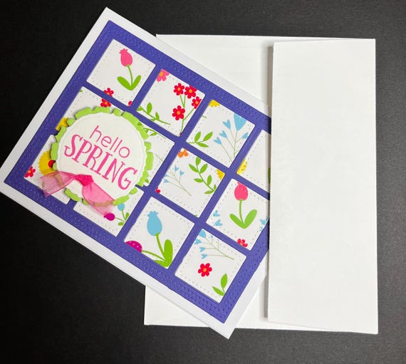 hello SPRING card, A2 size, floral, bright and cheery