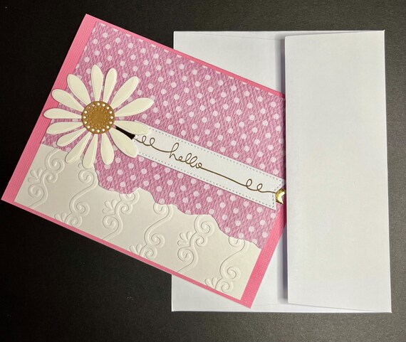 hello card, A2 size, soft pink and white daisy