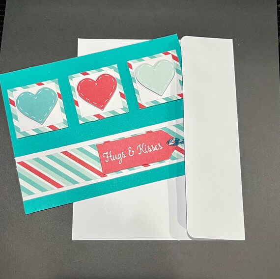 Hugs & Kisses Card: Handmade A2 Greeting Card with Envelope