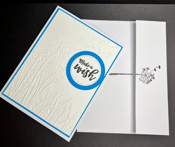 Handmade Birthday card, A2 size, Make A Wish, White and Blue.