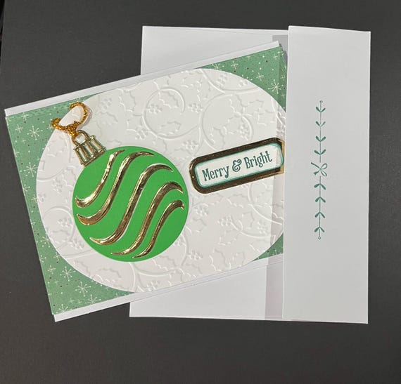 Merry & Bright ,green and gold ornament