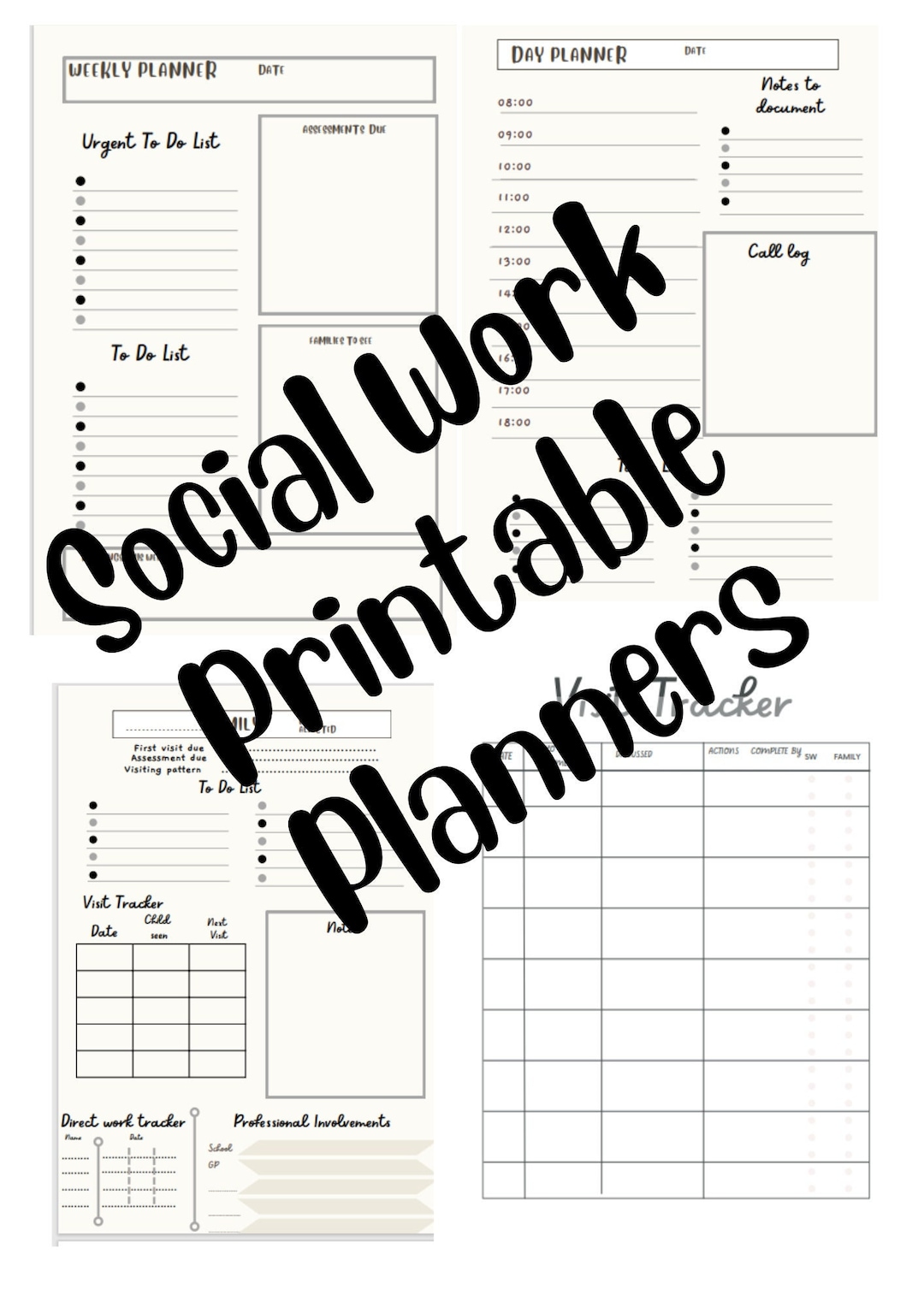 Grey Social Work Printable / Digital Download Daily, Weekly Planner ...