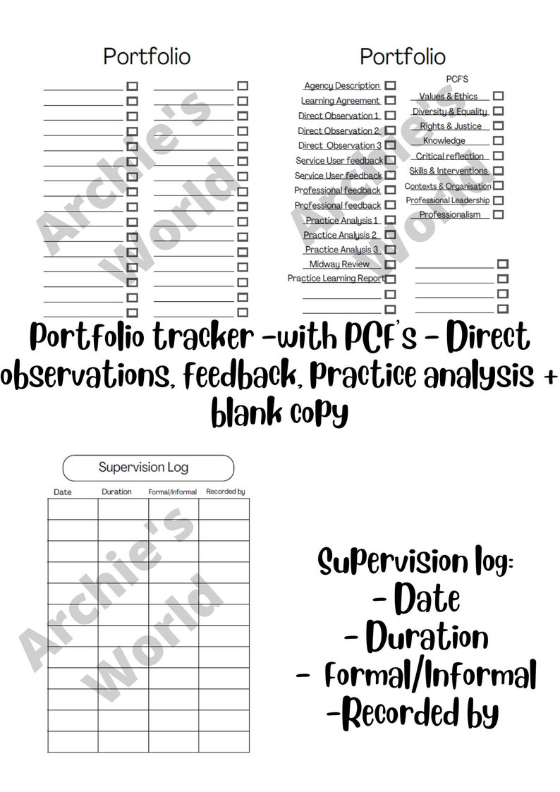 Student Social Worker Placement Planner / Diary University Placement Children/ Adults/ PRINTABLE