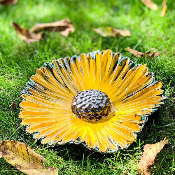 Large Ceramic Sunflower - Summer & fall flower decor for garden stakes and bouquet, big table centerpiece, unique pottery anniversary gift