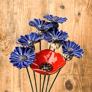 Ceramic Cornflower / Chicory - Perfect cobalt blue decor for wildflower bouquet alternative, polish folk art and unique garden plant stake