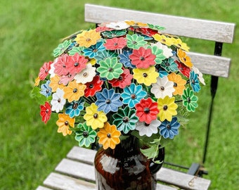 Oxeye Daisies Ceramic Bouquet - Joyful floral arrangement of small colorful handmade flowers, as wildflower centerpiece or spring decor