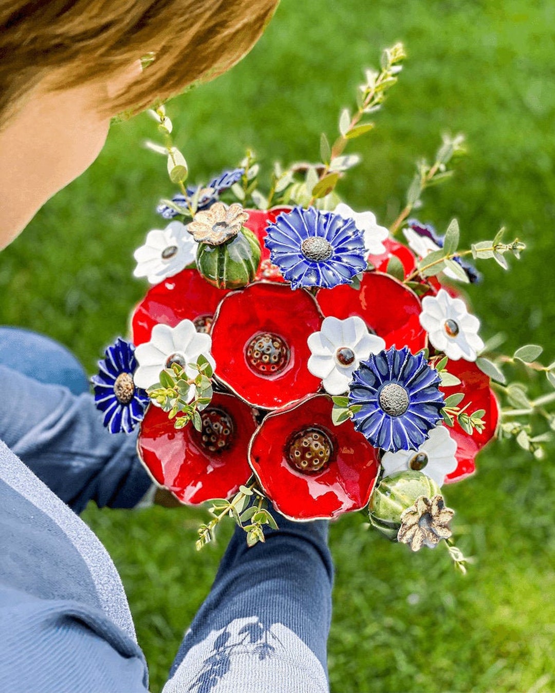 Medium Poppy-cornflower Bouquet (22 Flowers) - Floral Arrangement