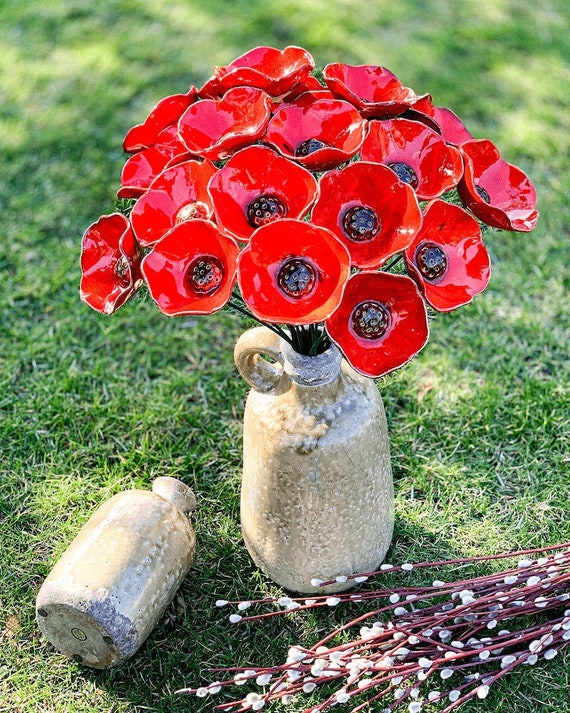 セラミックポピー - フェイクフラワーブーケの代替品やリース、赤い花