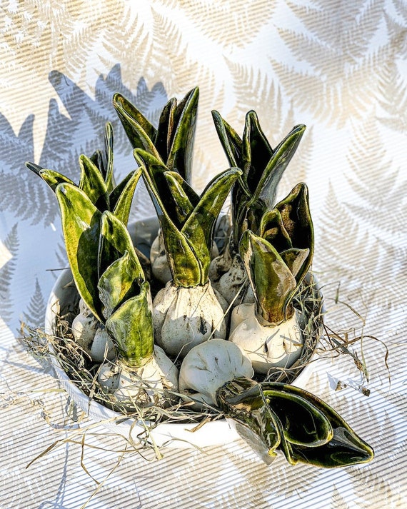 Ceramic Flower Bulb - Spring garden table centerpiece, handmade windowsill decor, premium wedding gift idea, unique easter basket stuffer