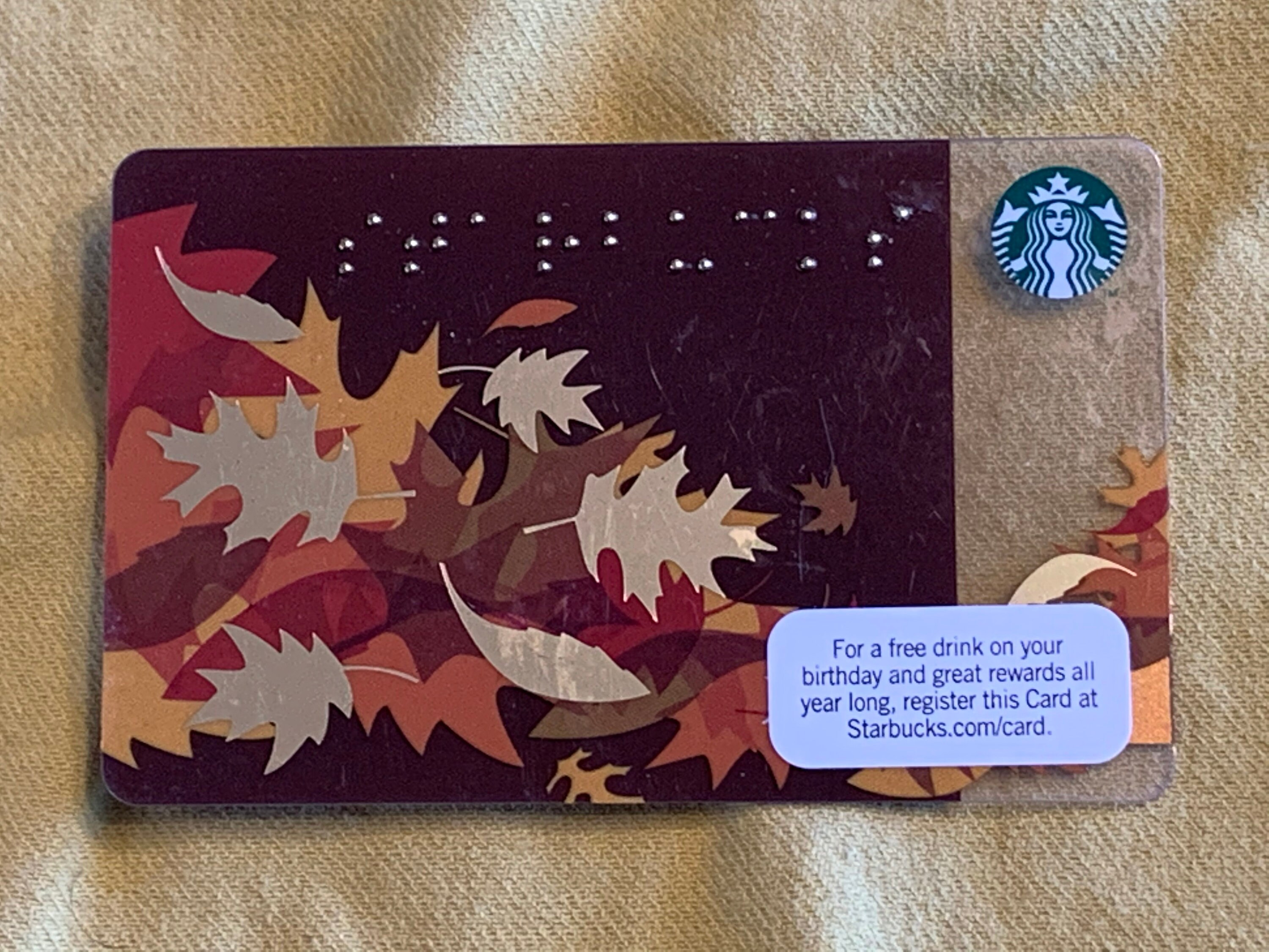 Starbucks Card Autumn Leaf With Braille Message NO VALUE Etsy