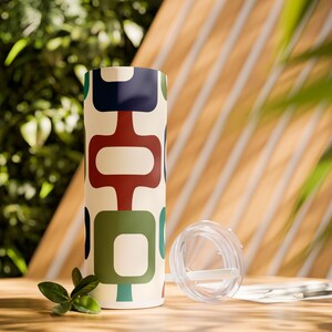 Vaso delgado de 20 oz con pajita, estilo moderno de mediados de siglo, estilo retro MCM Drinkware