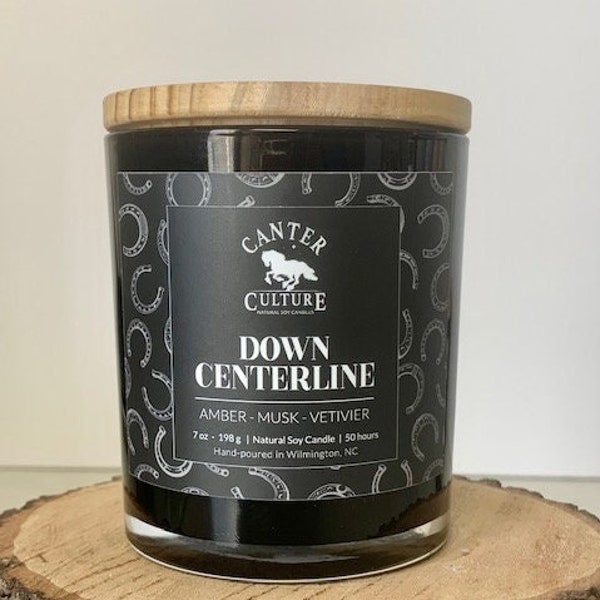 DOWN CENTERLINE - Amber, Musk, Vetiver  -  Wood Wick Soy Candle - Masculine, Sensual, Mysterious - Candles for Equestrians