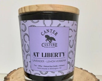 AT LIBERTY Lavender + Lemon Verbena Hand poured 100% Soy Wood Wick Candle | Equestrian Gift | Horse Lover | Canter Culture Candles