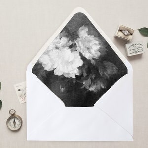 Umschlag Liner, A7, EuroFlap, SquareFlap, 6.5 quadratisch, A6, 5.75 quadratisch, 4 Stange, 4 Stange für 5x7 Hochzeitseinladungen | Schwarz und Weiß