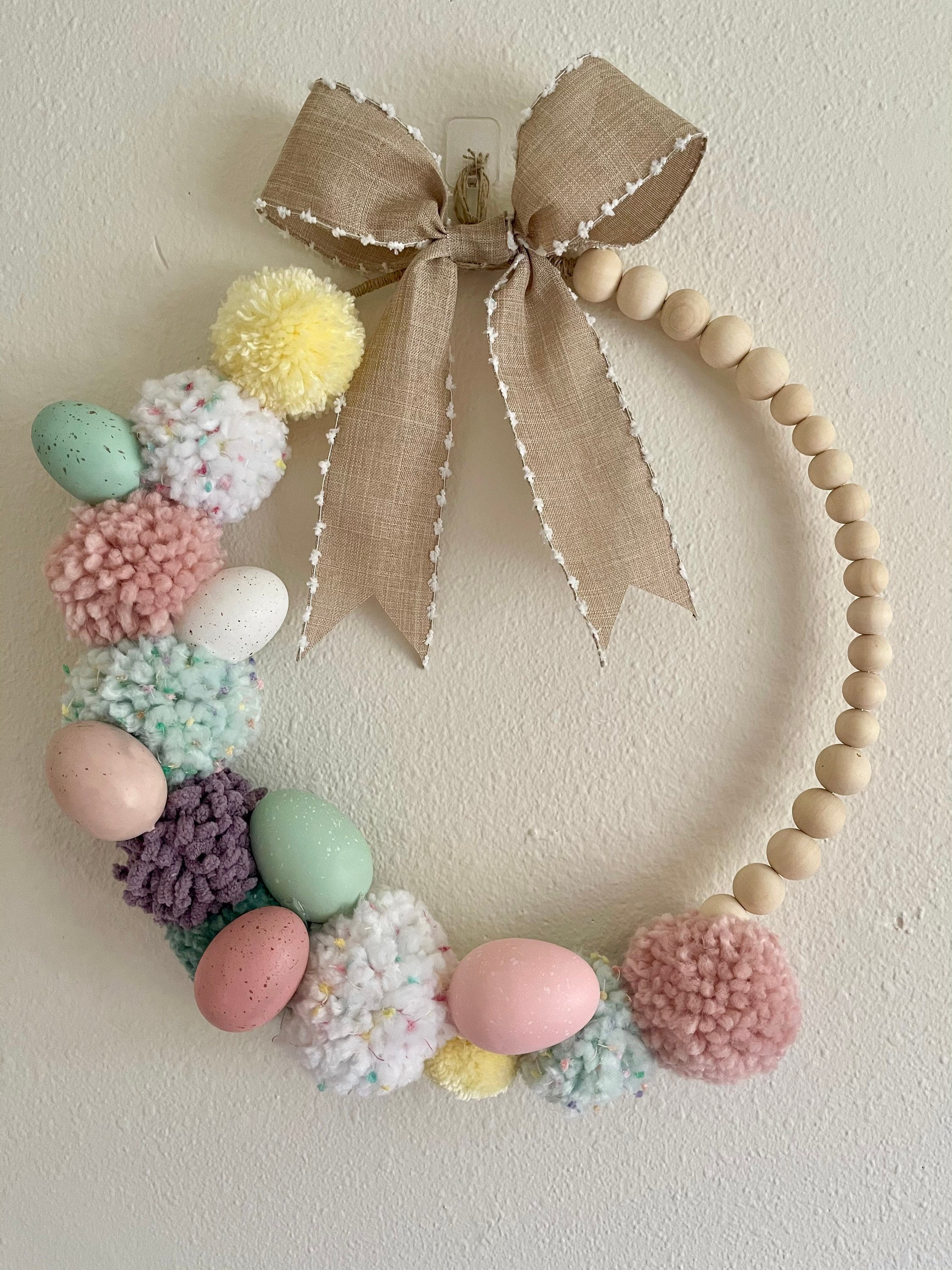 Easter Pompom wreath Easter egg wreath spring decor pom Etsy