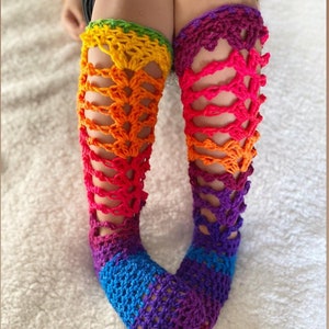 Kid&#39;s Crocheted &quot;Rainbow&quot; Socks