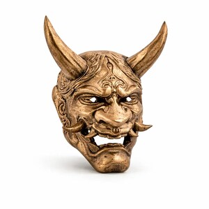 Oni Mask | Gold Spartan Bronze Figurine | Hand-Poured Collectible Statue | Heirloom Gift