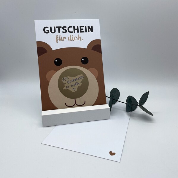Voucher postcard with a bear's face for scratching / scratch card / voucher • to write on yourself • to fill in yourself • individual