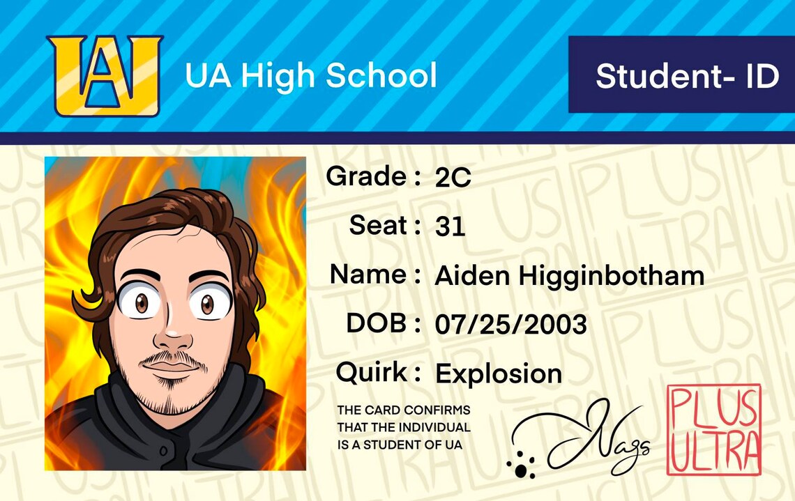 Custom My Hero Academia ID Card Boku No Hero MHA Student Etsy France