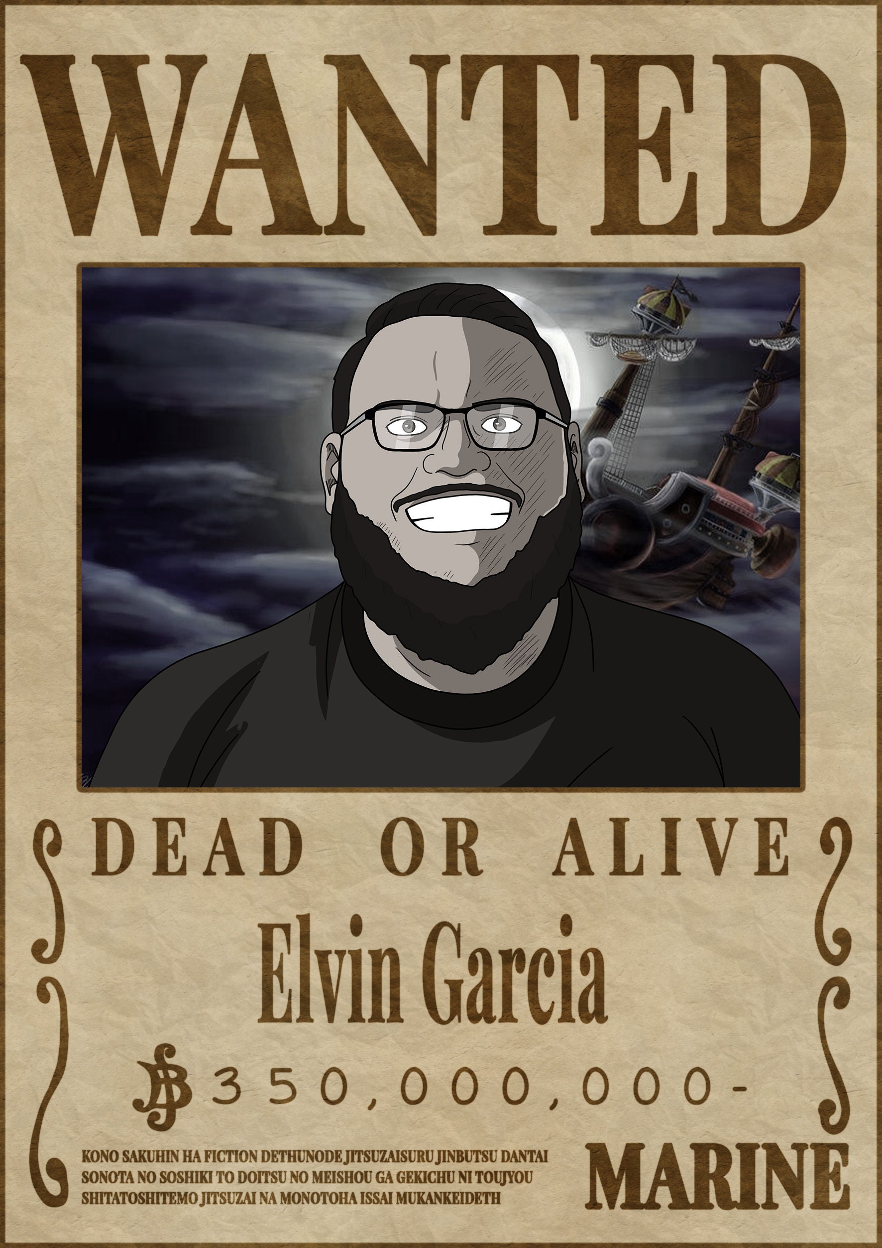 Custom Anime portrait. anime wanted poster. anime pirate | Etsy