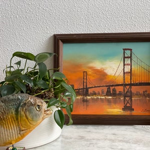 Golden Gate Bridge Painting, Oil Paint, Canvas, San Francisco Artwork, 1960 #1006