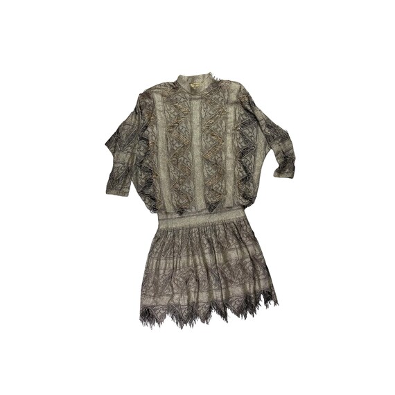 80s Damianou Silver Cocktail Flapper Dress