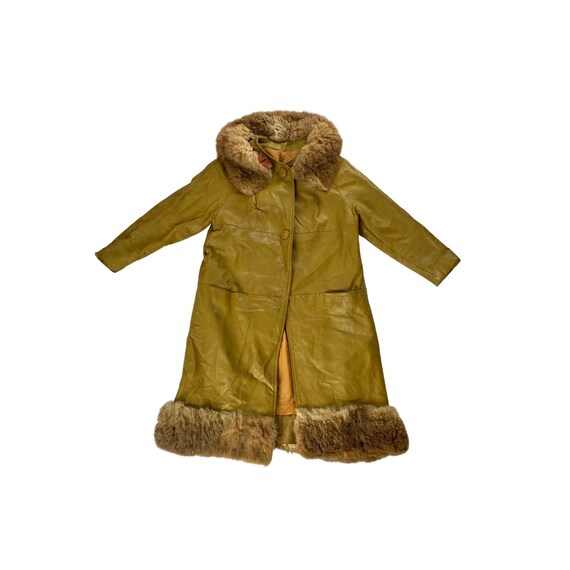 60s Leather Fur Trimmed Mod Coat