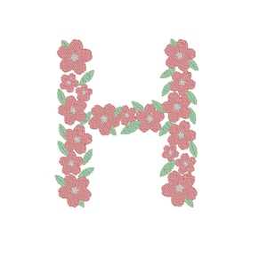 Floral Letter H Embroidery Design