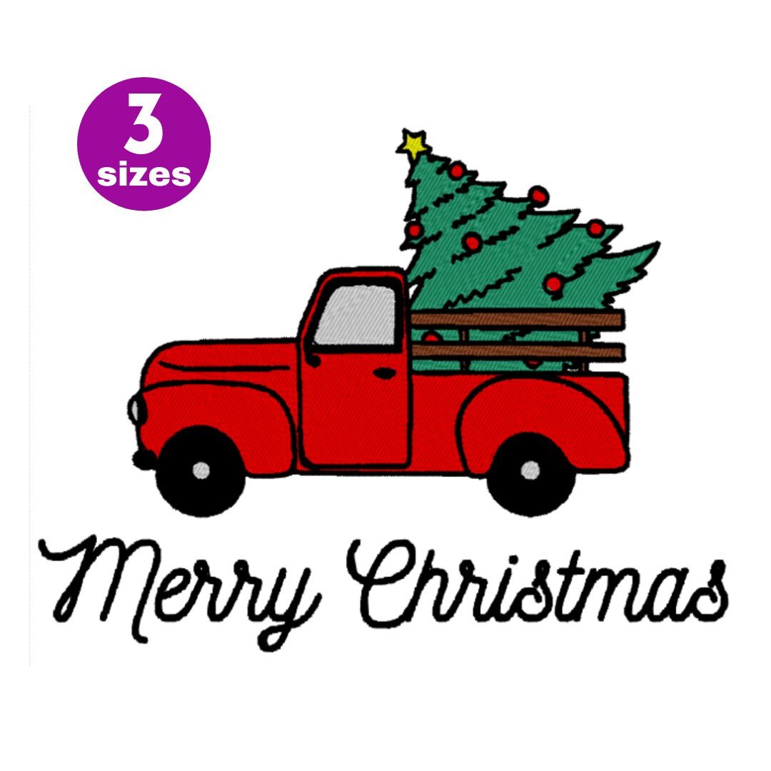 Merry Christmas Truck Embroidery Design, Christmas Truck Embroidery