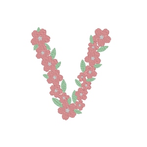Floral Letter V Embroidery Design | Floral V Embroidery Design | Letter V Embroidery File | Alphabet V Embroidery | Initial Embroidery