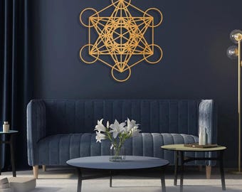 Metatron's cube wood wall decor, Wooden metatron cube laser cut, Metatron wall art, Metatron cube wood decor, Geometric cube metatron decor