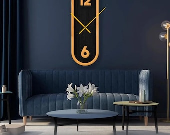 Oversized Wall Clock, Large Wall Clock Unique, Modern Wall Clock, Cool Clock Simple, Wooden Clock for Bedroom, Rectangle Wall Clock