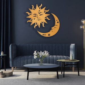Sun and moon wall hanging, Sun and moon wall art, Sun and moon decor, Sun and moon wooden decor,Sun and moon sign,Wood moon wall art