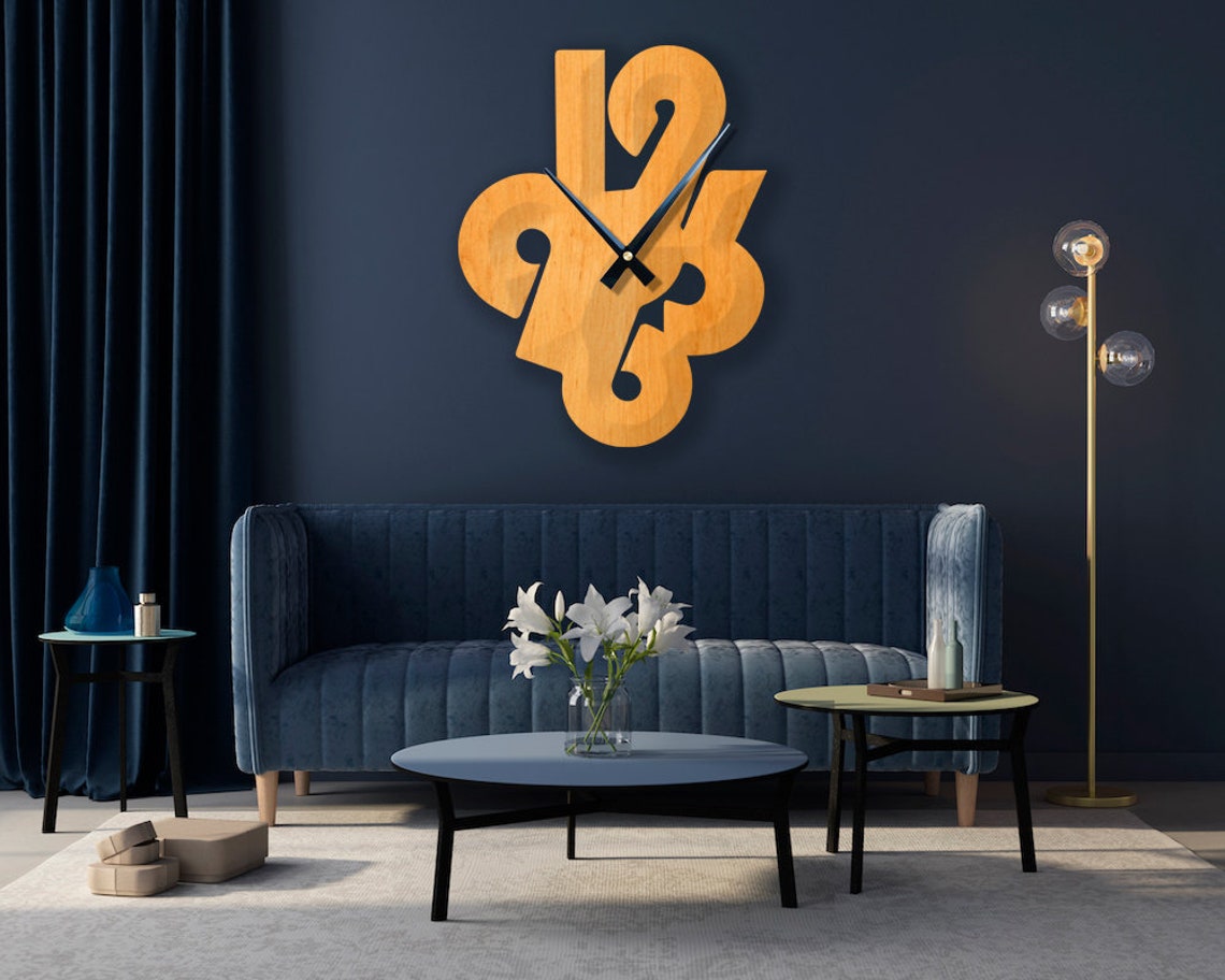 Mid Century Wall Clock Large, Wooden Wall Clock Numbers, Unique Large