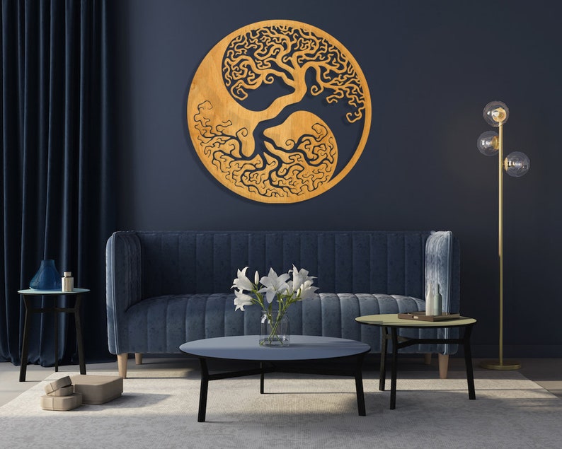 Yin Yang Wooden Wall Art Yin Yang Home Decor Tree Yin and Etsy