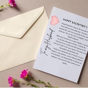 Cartão de Dia dos Namorados - Modelo editável - Download instantâneo - Para meu marido - Cartão dobrável - Em branco por dentro - Personalize - Branco com rosa