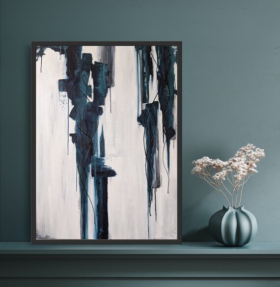 Navy and Teal Original Abstract 30 X 40 Fine Art Acrylic Etsy