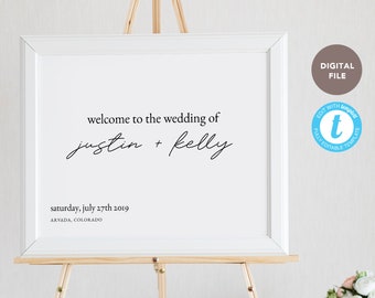 wedding welcome sign, entrance sign, simple elegant sign, wedding printable, editable pdf, templett template / janey