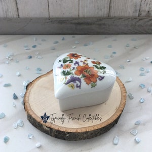 Vintage Heart Limoges Trinket Box: Floral Collectible, Made in France