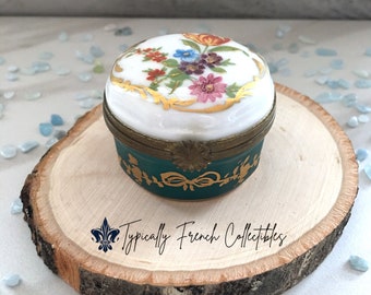 Hand-Painted Limoges Porcelain Box: French Floral Basket Trinket