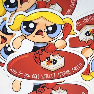 Bubbles Powerpuff Girls Sticker - funny text first bubbles powerpuff girls cartoon stickers – gifts for 90s kids – cute powerpuff girl decal