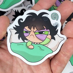 Sleepy Buttercup Powerpuff Girls Sticker – funny powerpuff girls buttercup sticker – cartoon network stickers – gifts for 90s kids meme