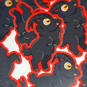 Cute Black Goat Sticker – spooky adorable animal stickers – cartoon goat sticker – evil goat a24 black philip the witch sticker – dark goat