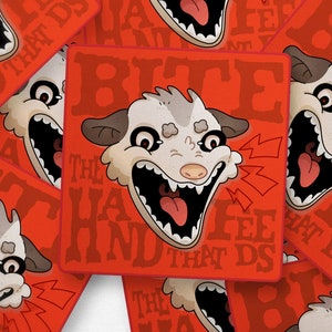 Possum Anarchy Sticker – Possum Sticker Bite The Hand That Feeds – Progressive Sticker – Leftist Sticker – cute possum gifts for anarchists