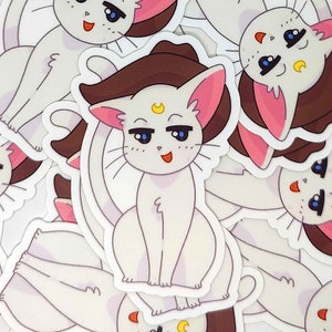 Artemis Sailor Moon Cat Sticker –  Vinyl Sticker – Cat Artemis with Cowboy Hat – Cat Lover Gifts – Anime Cat Decal – Cat Meme Funny Sticker