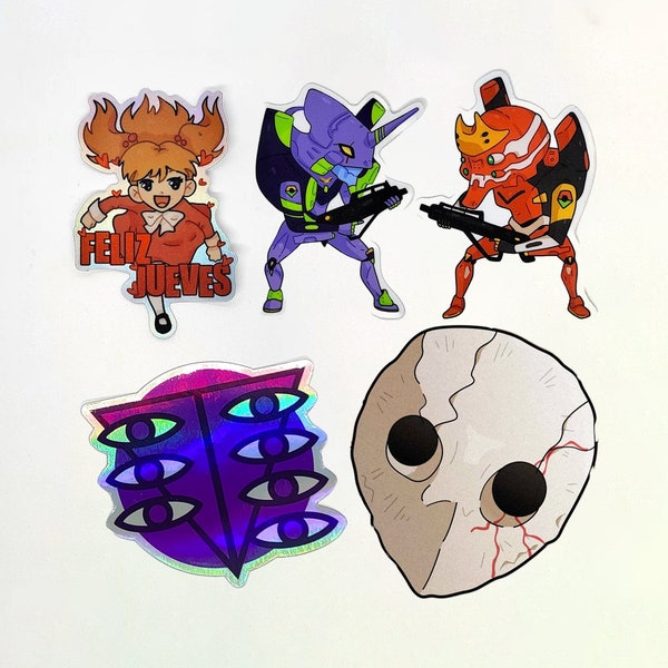 Neon Genesis Evangelion Stickers (5 Vinyl Sticker Pack) – waterproof anime vinyl stickers – asuka sticker shinji ikari – eva 01 02 stickers