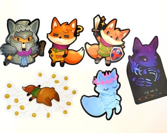 Tunic Fox Game Sticker Collection Vinyl Stickers (6 Pack) – Cute fox sticker set – Tunic game gifts – gamer gifts – cute fox sticker set