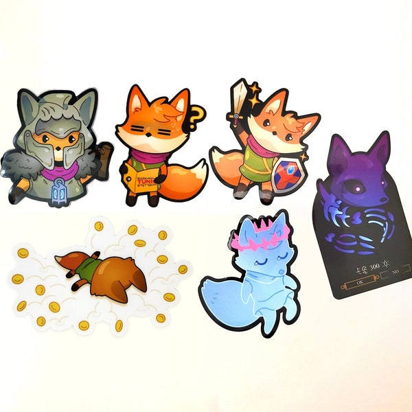 Tunic Fox Game Sticker Collection Vinyl Stickers (6 Pack) – Cute fox sticker set – Tunic game gifts – gamer gifts – cute fox sticker set