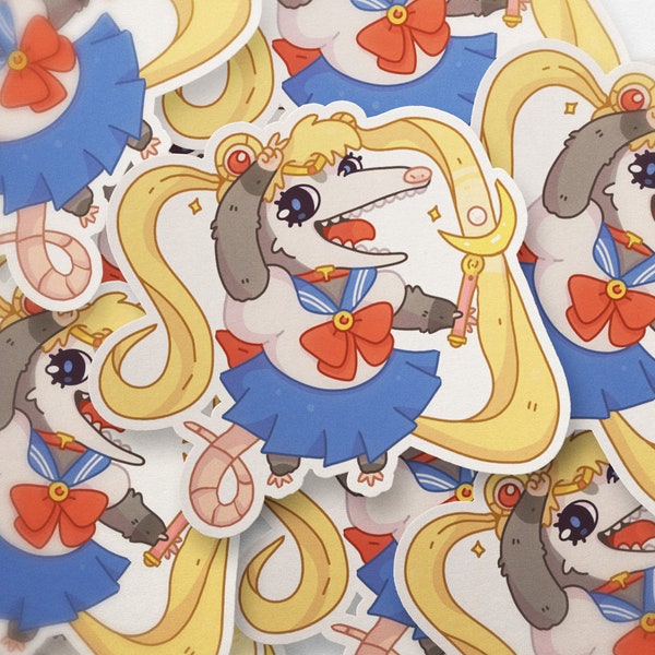 Possum Sailor Moon Sticker – Waterproof Sailor Moon funny sticker – funny anime gifts – Sailor Moon meme stickers – anime possum meme decal